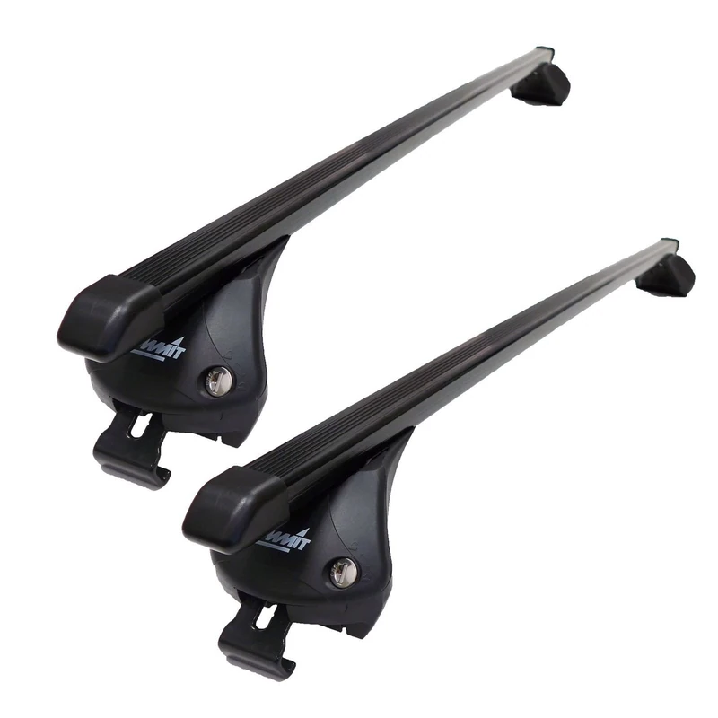 Summit SUP-857A Premium Integrated Railing Bar for Cars with Running Rails, Black Steel, Set of 2
