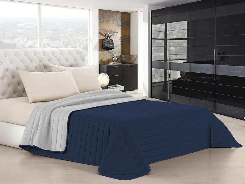 Elegant Summer Quilt Dark Blue/Light Grey, Small Double