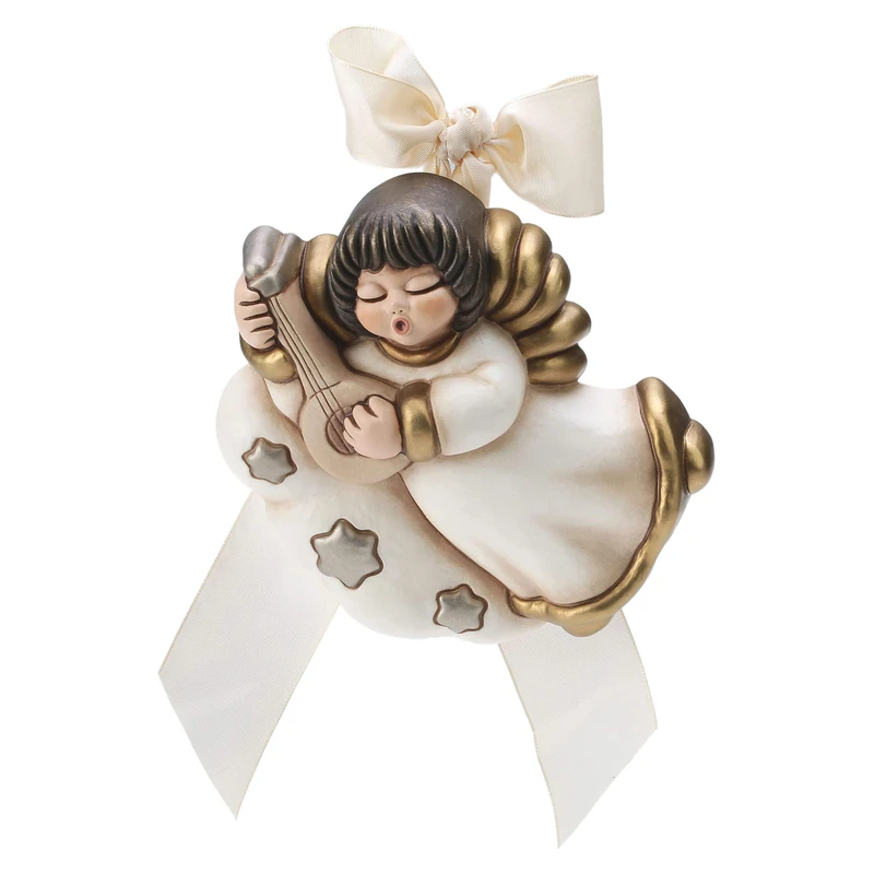 THUN - Wall Angel with Mandolin - Tile with White Bow - Ceramic - Line I Classics - Image 1