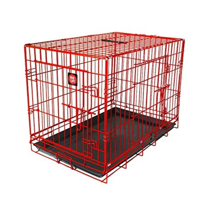 James & Steel Red Dog Crate 91x56x64cm - 36 Inch Folding Cage with Front and Side Doors - Durable Metal Frame with Carry Handle