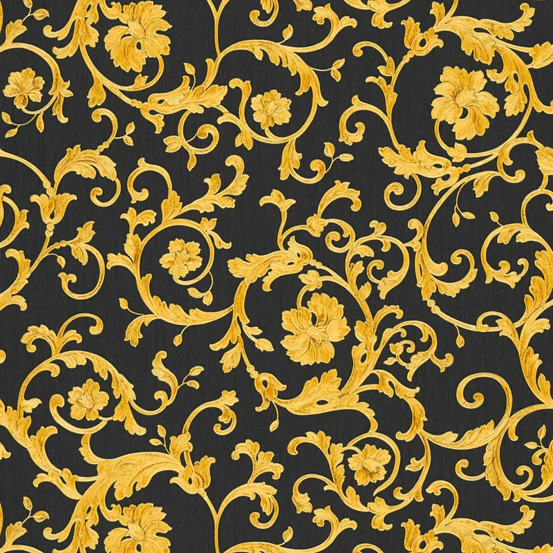 Baroque Wallpaper with Ornaments Versace 3 Non-Woven Wallpaper 10.05 m x 0.70 m Gold Black Yellow Made in Germany 343262 34326-2