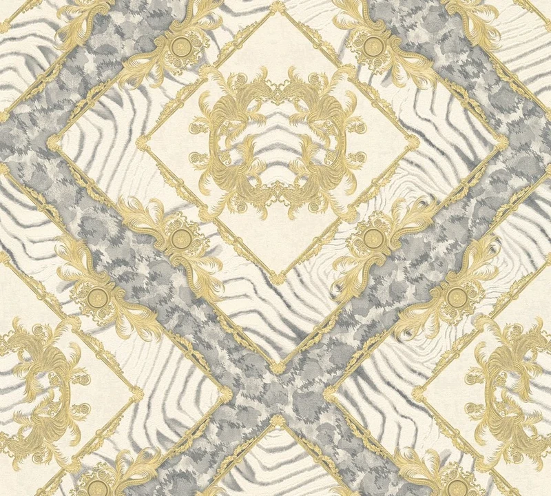 Luxury Wallpaper Versace 3 Non-Woven Wallpaper 10.05 m x 0.70 m Grey Gold Creme Made in Germany 349042 34904-2