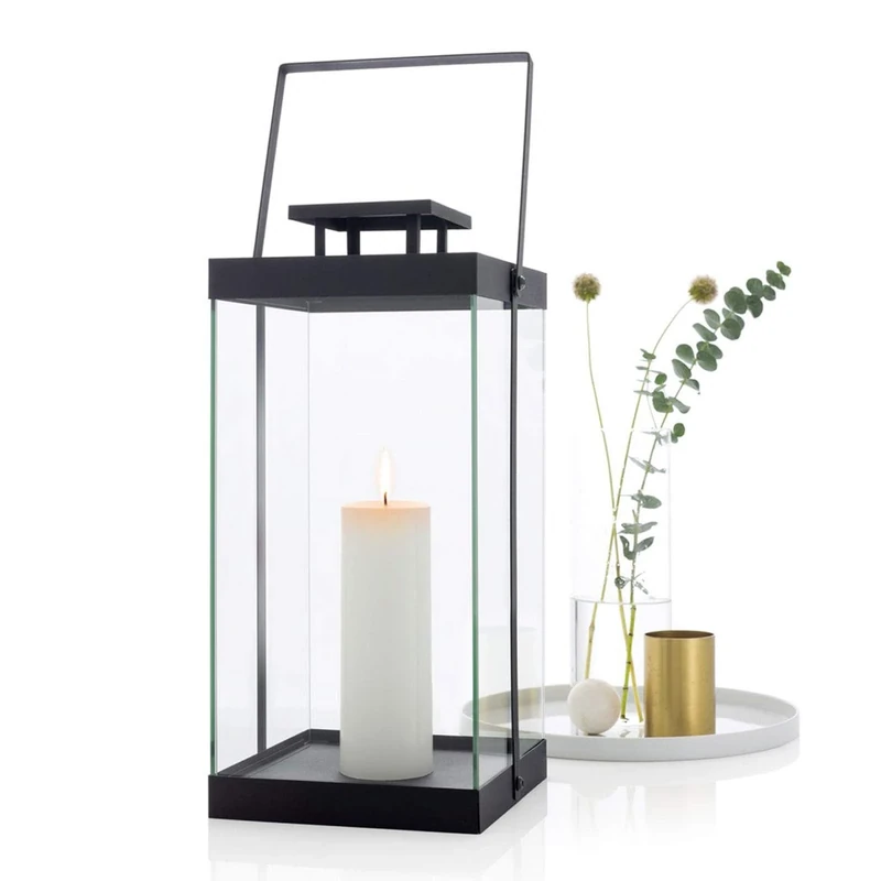 blomus - FINCA 63688 Lantern L Made of Powder-Coated Metal Lantern, Exclusive Look, Modern Home Accessory, Atmospheric Atmosphere, Indoor Use (H x W x D: 46 x 20.5 x 21 cm, Black)