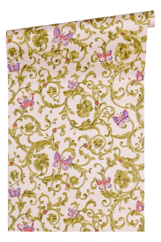 Baroque Wallpaper with Ornaments Versace 3 Non-Woven Wallpaper 10.05 m x 0.70 m Pink Green Gold Made in Germany 343254 34325-4