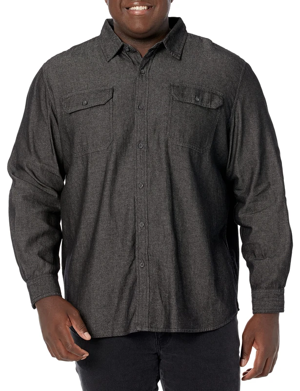 Wrangler Authentics Men's Long Sleeve Classic Woven Shirt Button, Black Denim, XXL