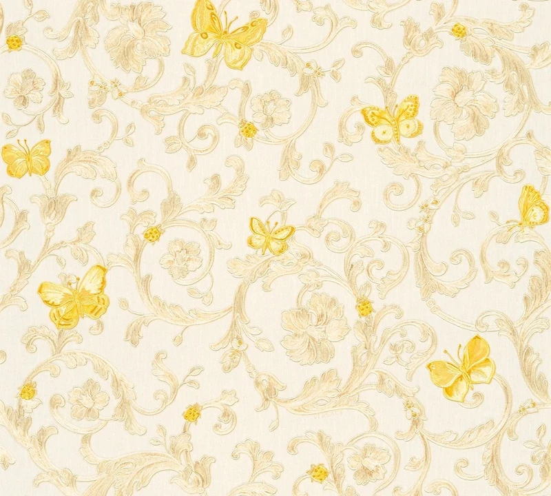 Baroque Wallpaper with Ornaments Versace 3 Non-Woven Wallpaper 10.05 m x 0.70 m Silver Yellow Creme Made in Germany 343251 34325-1