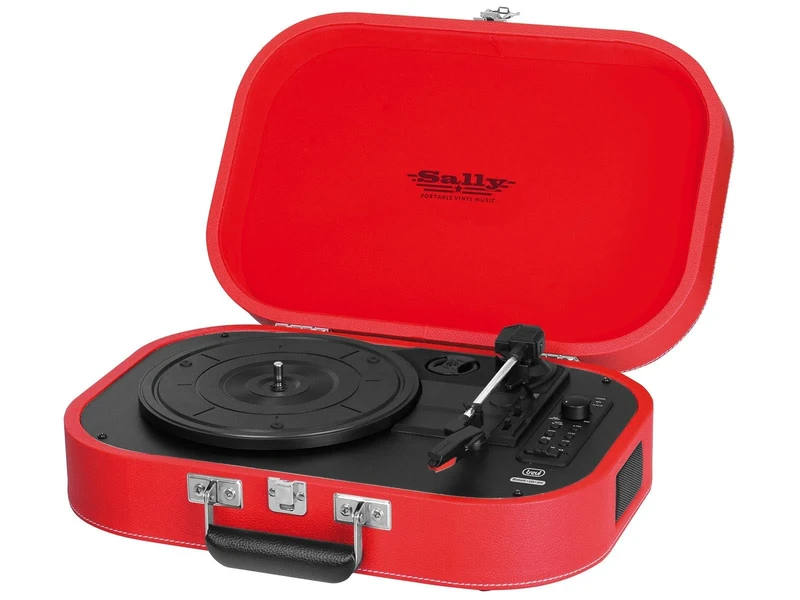 Trevi TT 1020 BT Vintage Portable Turntable in Case with Vinyl Player 33/45/78 RPM, MP3, USB, AUX-IN, Encoding, Rechargeable Battery and Built-in Stereo Speakers, Retro Design, Red