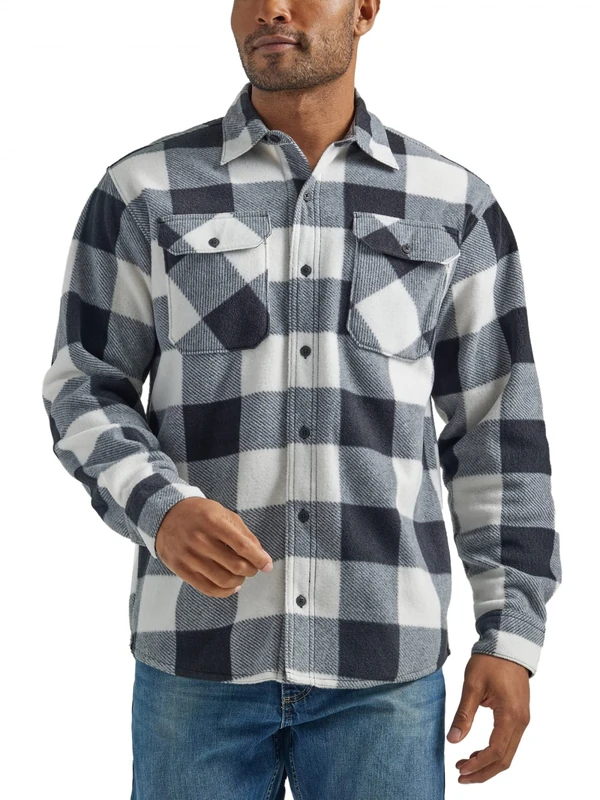 Wrangler Authentics Men's Long Sleeve Plaid Fleece Shirt Jacket Button, Birch Buffalo, S