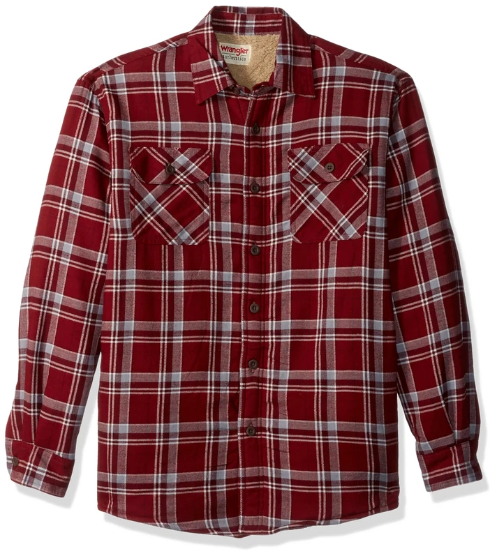 Wrangler Authentics Men's Long Sleeve Sherpa Lined Jacket Button Down Shirt, Pomegrante, S UK