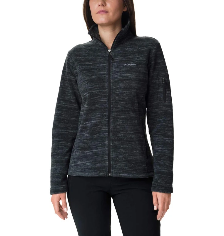 Columbia Women's Fast Trek Jacket, Full Zip Fleece Jacket, Black Spacedye Print, Size XS