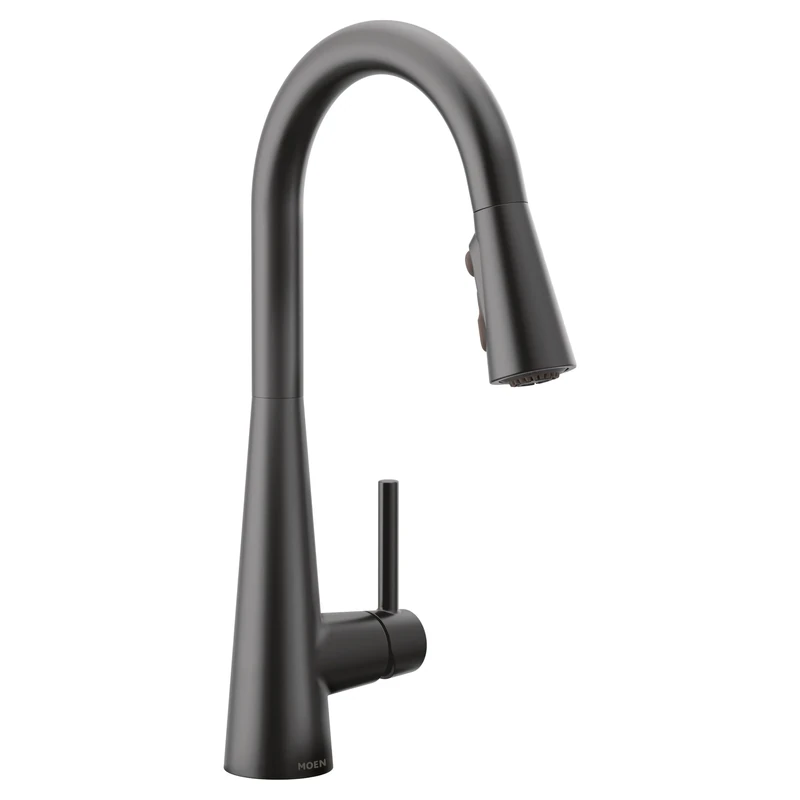 Moen 7864BL Sleek One-Handle High Arc Pulldown Kitchen Faucet Featuring Reflex, Matte Black (7594BL)