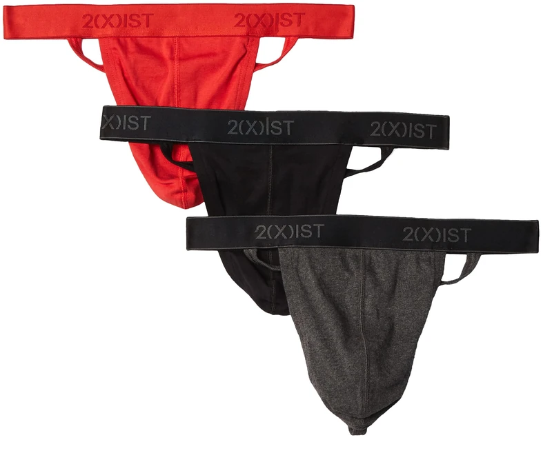 2(X)IST Men's Essential Cotton Y-back Thong 3-pack Underwear, Black/Charcoal Heather/Poppy Red, M UK - Image 1