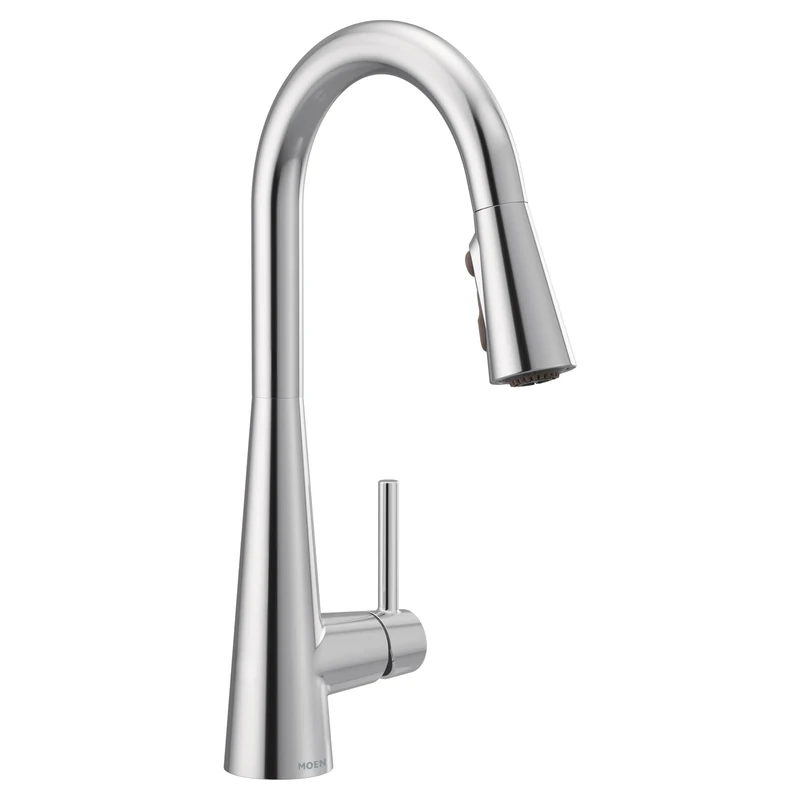 Moen 7864 Sleek One Handle High Arc Pulldown Modern Kitchen Faucet Featuring Power Boost, Chrome, Regular