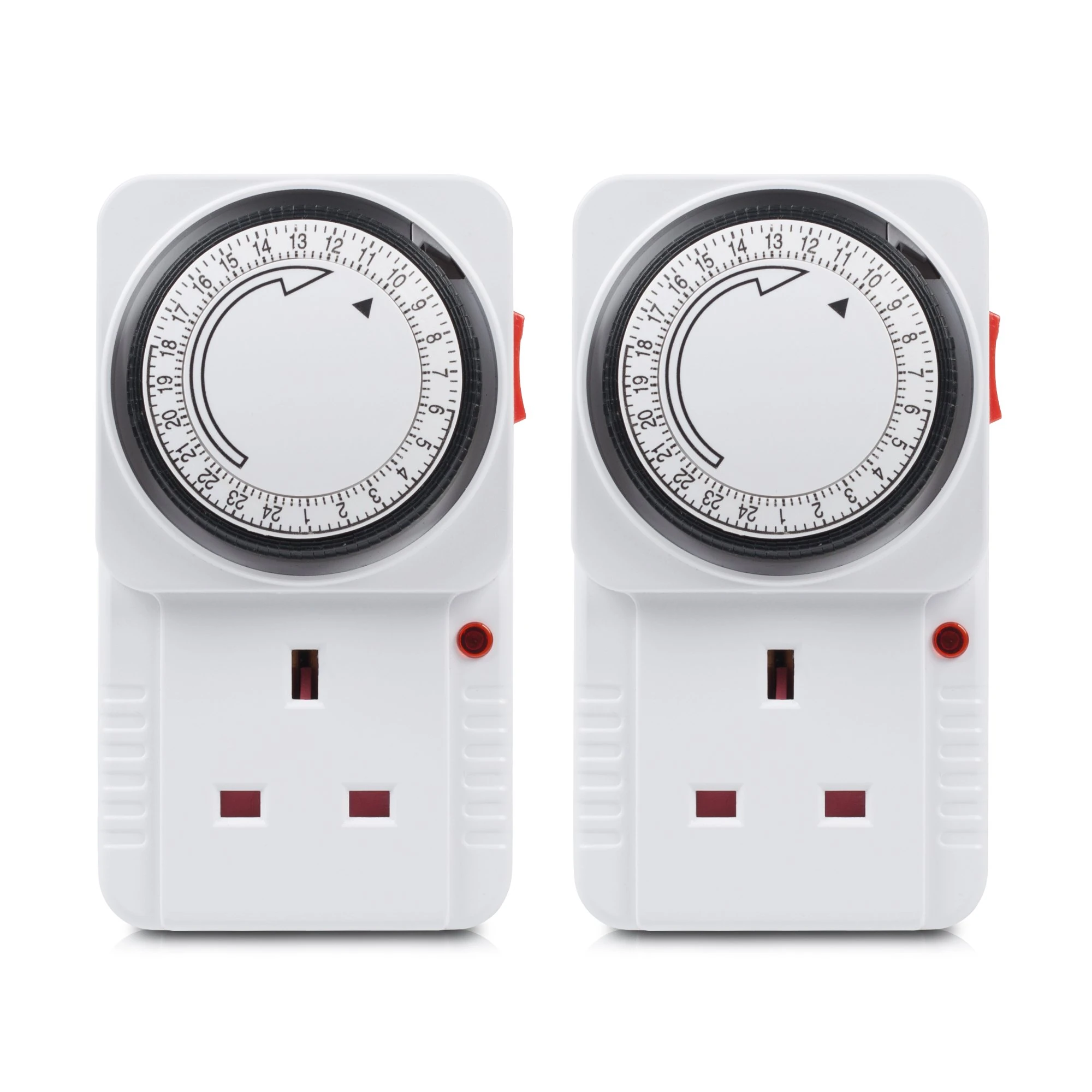 HBN 24 Hour Programmable Mechanical Timer Plug Switch, Energy Saving UK Plug-in Indoor Timer Socket for Lights, Lamp and Home Appliances (13A/3120W, 2 Pack)