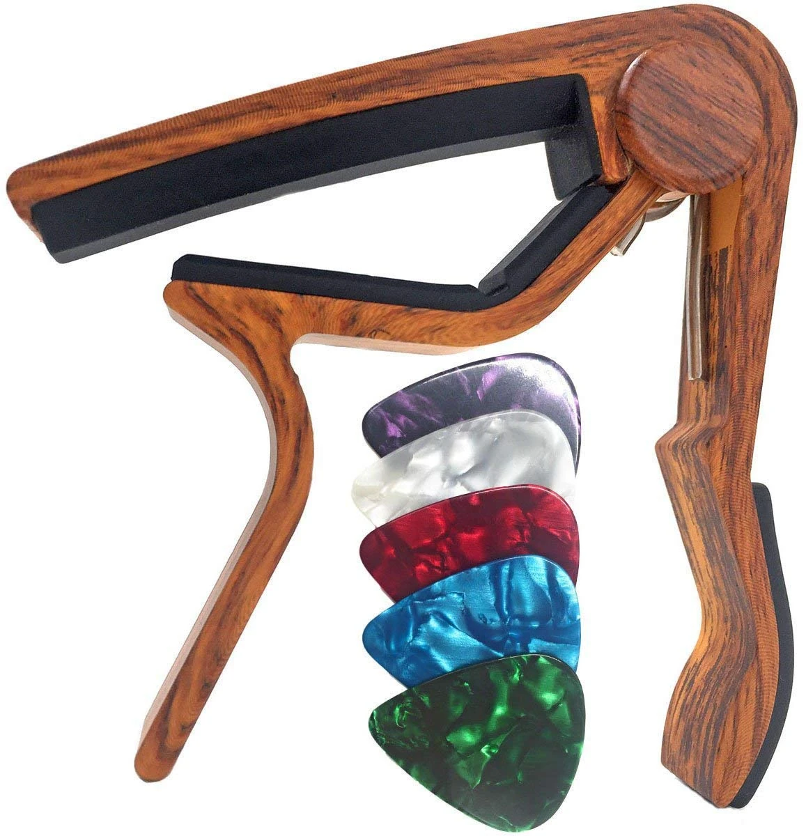 WINGO Guitar Capo for 6-String Acoustic Electric Steel Guitars,Ukulele with 5 Picks-Rosewood Color