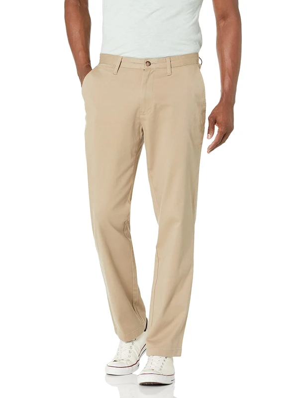Nautica Men's Classic Fit Flat Front Stretch Solid Chino Deck Pant Business Casual, True Khaki, 33W x 34L