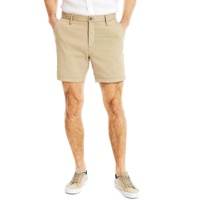 Nautica Men's Cotton Twill Flat Front Stretch Chino Short Casual, True Khaki, 33