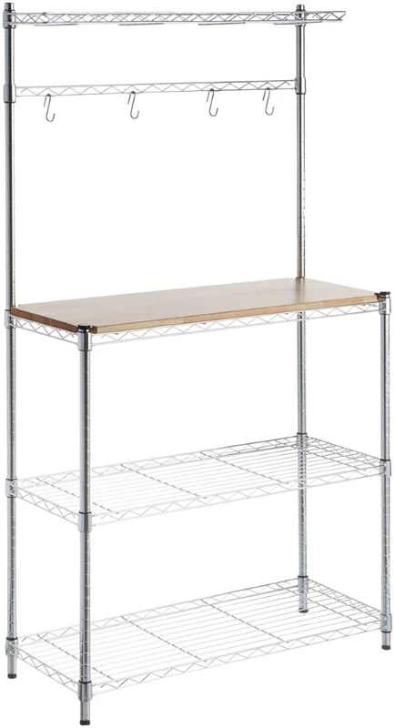 Amazon Basics Baker's 3-Shelf Rack, Wood/Chrome, 91.44 x 35.56 x 161.04 cm