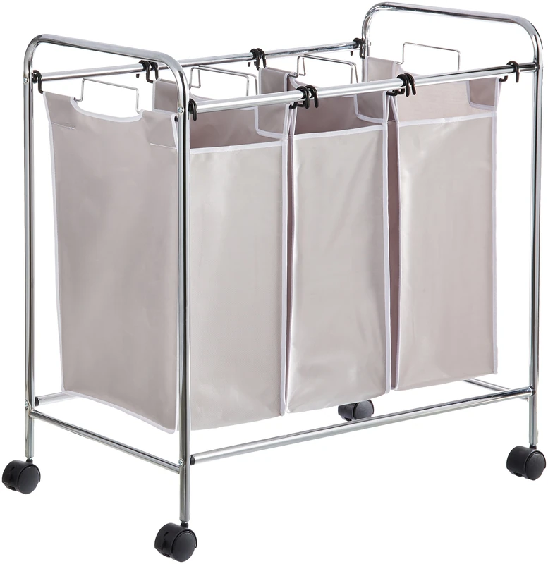 Amazon Basics 3-Bag Rectangular Laundry Sorter, 135 Liters capacity, White, 78 x 46 x 86 cm - Image 1