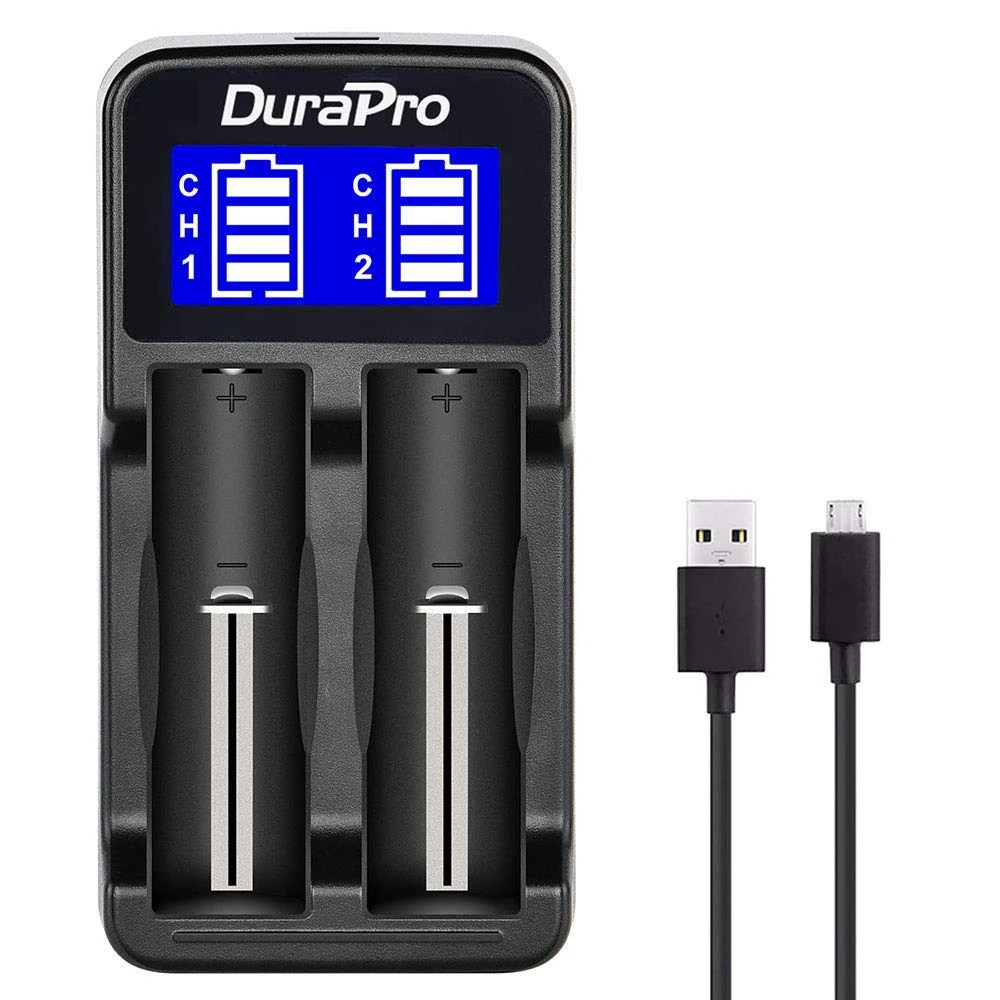 DuraPro LCD Universal Intelligent USB Dual Battery Charger for Li-ion/Ni-MH/Ni-Cd 18650 18490 17500 16340(RCR123) Rechargeable Batteries