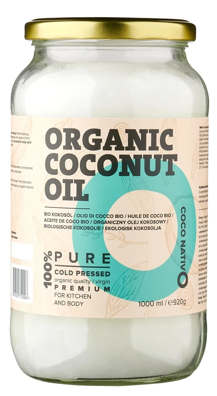 Organic Coconut Oil CocoNativo - 1000mL (1Liter) - Extra Virgin Coconut Oil, Premium, Native, Cold Pressed, Raw Food Quality, Pure (1000ml) - for Cooking, Frying and Baking, for Hair and Skin