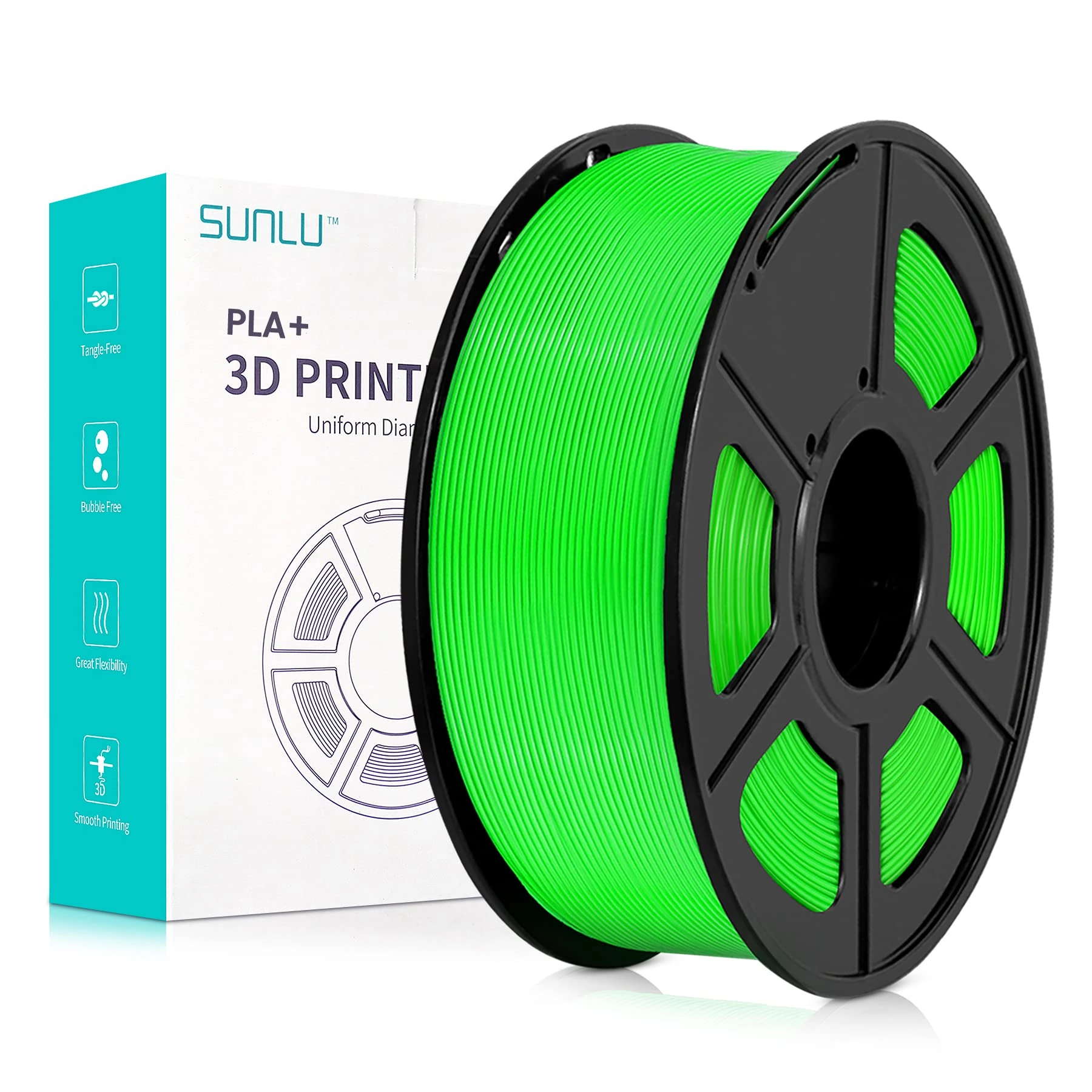 SUNLU PLA+ Filament 1.75mm 1kg, Neatly Wound, 3D Printer Filament, Tougher PLA Filament, Dimensional Accuracy +/- 0.03mm, 1kg Spool (2.2lbs) Green