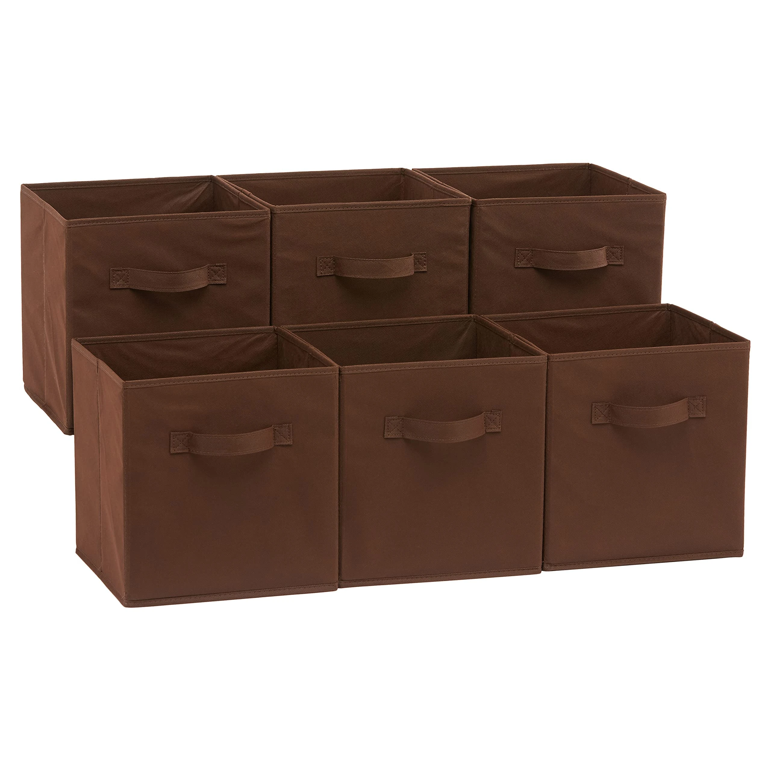 Amazon Basics Collapsible Fabric Storage Cube/Organiser with Handles, Pack of 6, Solid Brown, 26.6 x 26.6 x 27.9 cm