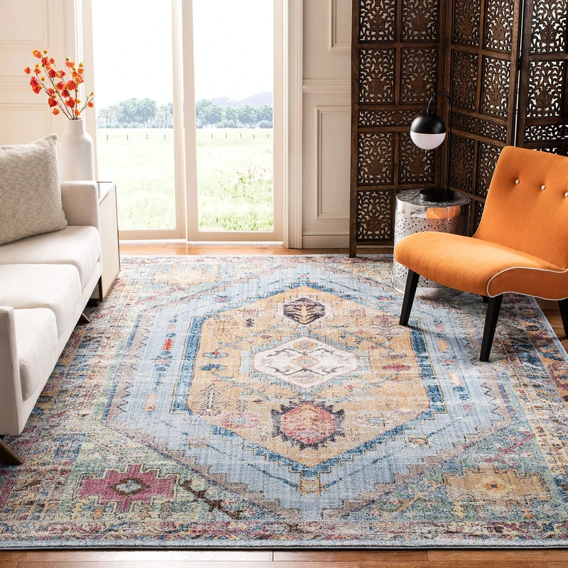 Safavieh Trendy New Transitional Indoor Woven Rectangle Area Rug, Bristol Collection, BTL346, in Blue / Camel, 183 X 274 cm for Living Room, Bedroom or Any Indoor Space