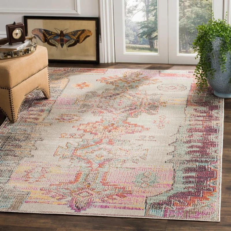 Safavieh Boho Indoor Woven Rectangle Area Rug, Crystal Collection, CRS517, in Light Grey / Purple, 152 X 244 cm for Living Room, Bedroom or Any Indoor Space