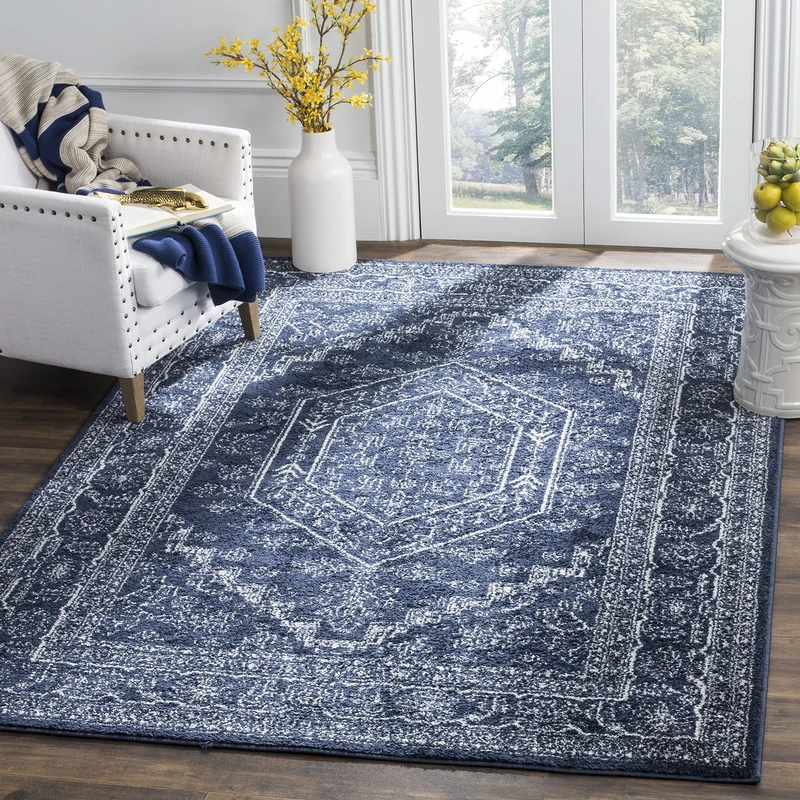 Safavieh Medallion Indoor Woven Rectangle Area Rug, Adirondack Collection, ADR108, in Navy/Ivory, 122 X 183 cm for Living Room, Bedroom or Any Indoor Space