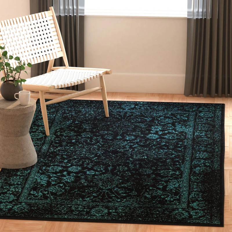 Safavieh Distressed Vintage Indoor Woven Rectangle Area Rug, Adirondack Collection, ADR109, in Black / Teal, 122 X 183 cm for Living Room, Bedroom or Any Indoor Space