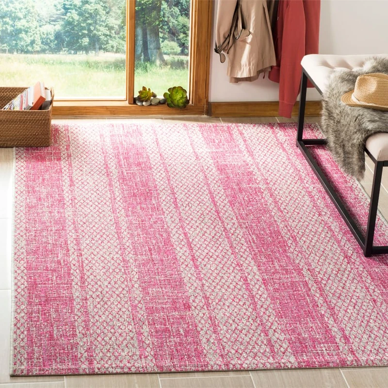Safavieh Contemporary Indoor/Outdoor Woven Rectangle Area Rug, Courtyard Collection, CY8736, in Light Grey / Fuchsia, 122 X 170 cm for Garden, Patio or Any Outdoor Space