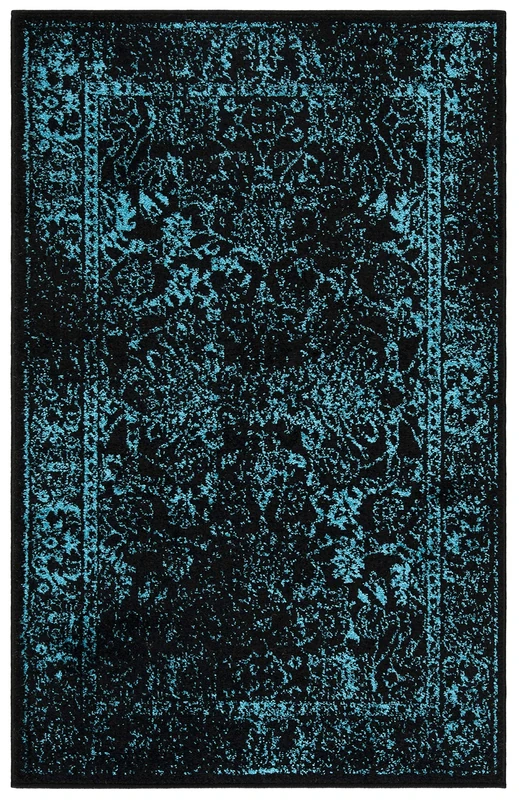 Safavieh Distressed Vintage Indoor Woven Rectangle Area Rug, Adirondack Collection, ADR109, in Black/Teal, 91 X 152 cm for Living Room, Bedroom or Any Indoor Space