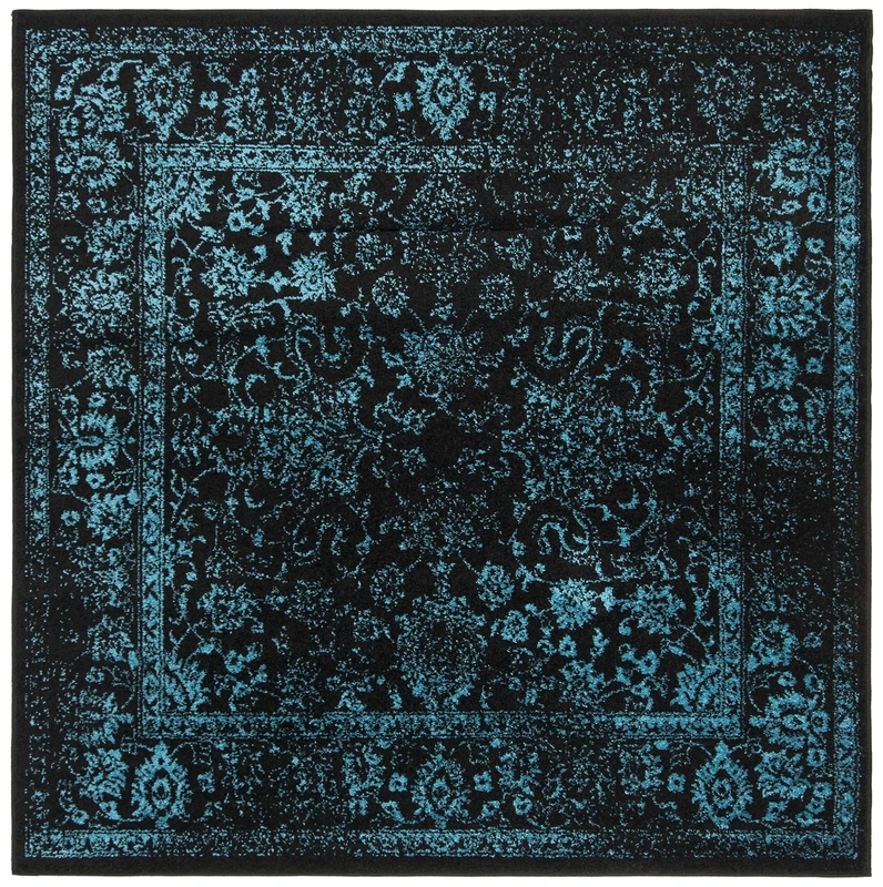 Safavieh Distressed Rug for Living Room, Dining Room, Bedroom - Adirondack Collection, Short Pile, in Black and Teal, 180 x 180 cm
