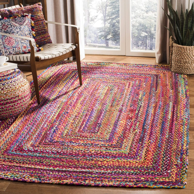 Safavieh Contemporary Rug Living Room, Dining Room, Bedroom - Reversable - Braided Collection, Short Pile, in Red and Multicolor, 76 X 122 cm