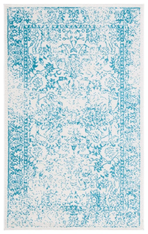 Safavieh Distressed Vintage Indoor Woven Rectangle Area Rug, Adirondack Collection, ADR109, in Ivory/Teal, 91 X 152 cm for Living Room, Bedroom or Any Indoor Space