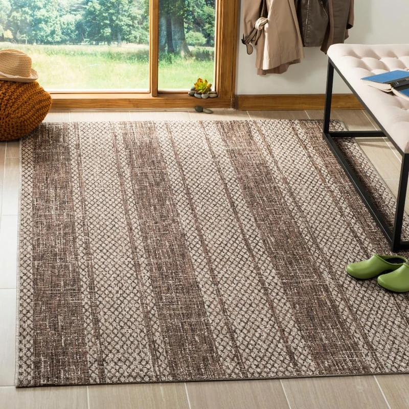 Safavieh Contemporary Indoor/Outdoor Woven Rectangle Area Rug, Courtyard Collection, CY8736, in Light Beige / Light Brown, 122 X 170 cm for Garden, Patio or Any Outdoor Space