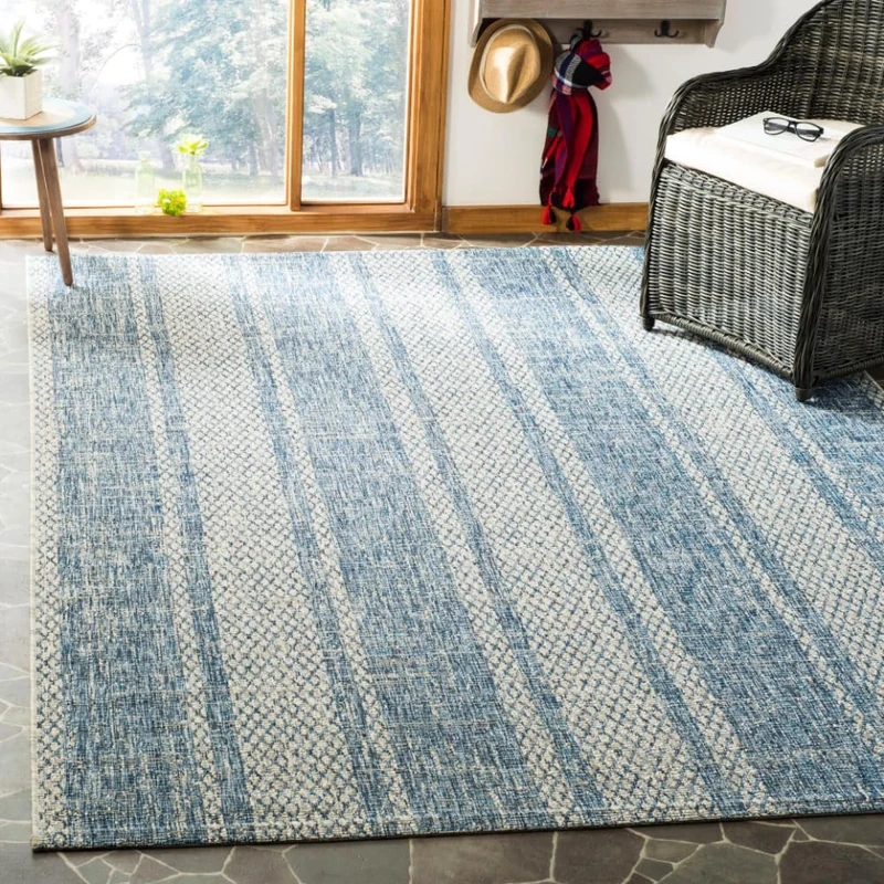 SAFAVIEH Contemporary Rug for Living Room, Dining Room, Bedroom - Courtyard Collection, Short Pile, in Light Grey and Blue, 201 X 290 cm