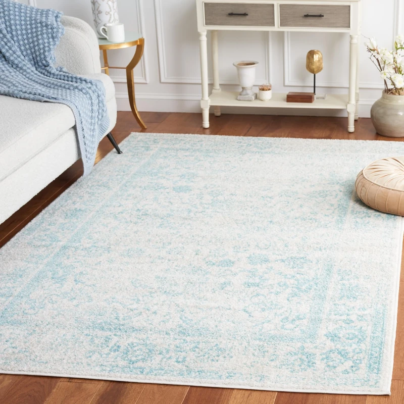 Safavieh Distressed Vintage Indoor Woven Rectangle Area Rug, Adirondack Collection, ADR109, in Ivory/Light Blue, 91 X 152 cm for Living Room, Bedroom or Any Indoor Space