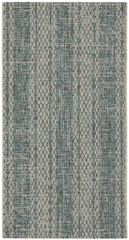 Safavieh Contemporary Indoor/Outdoor Woven Rectangle Area Rug, Courtyard Collection, CY8736, in Light Grey / Teal, 79 X 152 cm for Garden, Patio or Any Outdoor Space