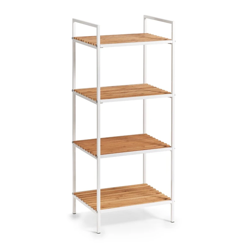 Zeller Standing Shelving Unit with 4 Shelves, Bamboo/Metal, White, Approx. 39 x 33 x 95 cm