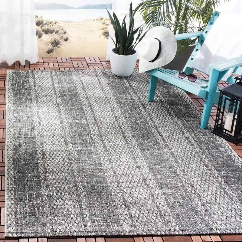Safavieh Contemporary Indoor/Outdoor Woven Rectangle Area Rug, Courtyard Collection, CY8736, in Light Grey / Black, 201 X 290 cm for Garden, Patio or Any Outdoor Space