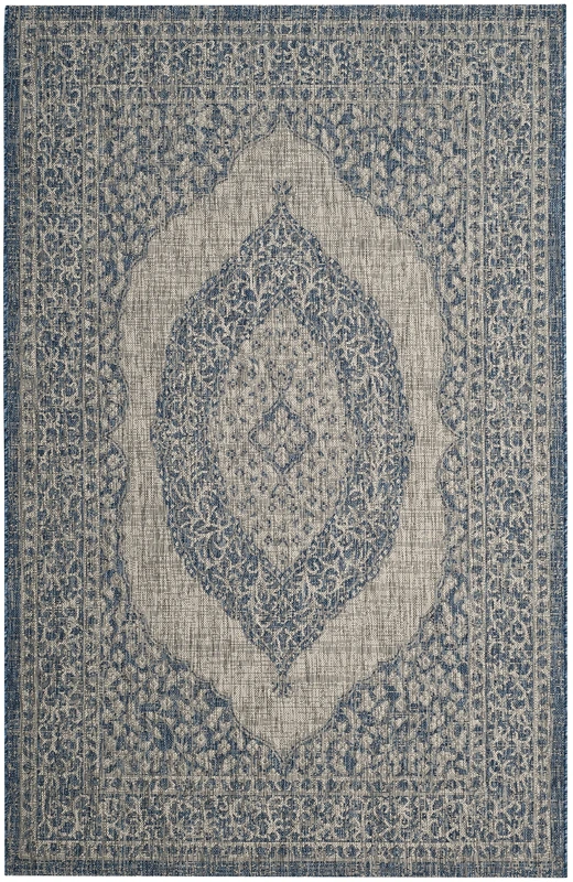 Safavieh Contemporary Indoor/Outdoor Woven Rectangle Area Rug, Courtyard Collection, CY8751, in Light Grey / Blue, 122 X 170 cm for Garden, Patio or Any Outdoor Space