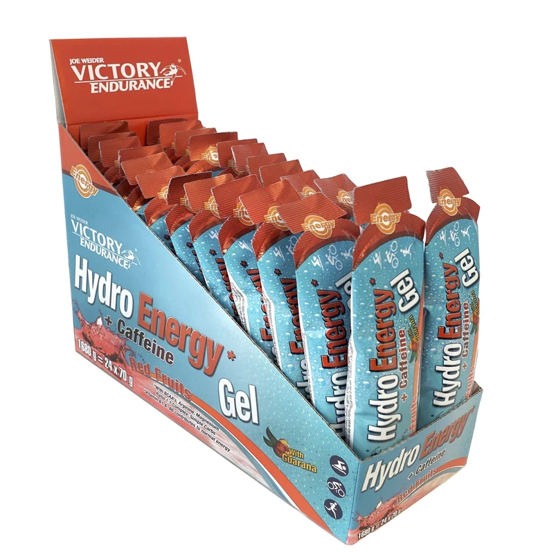 Victory Endurance Hydro Energy Gel (24x70g) Caffeine Red Fruit; More Liquid Texture; 42 mg of Caffeine per Gel