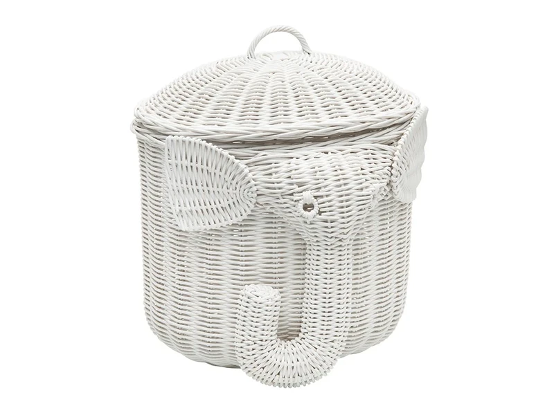 Kouboo Rattan Elephant Storage Basket, White