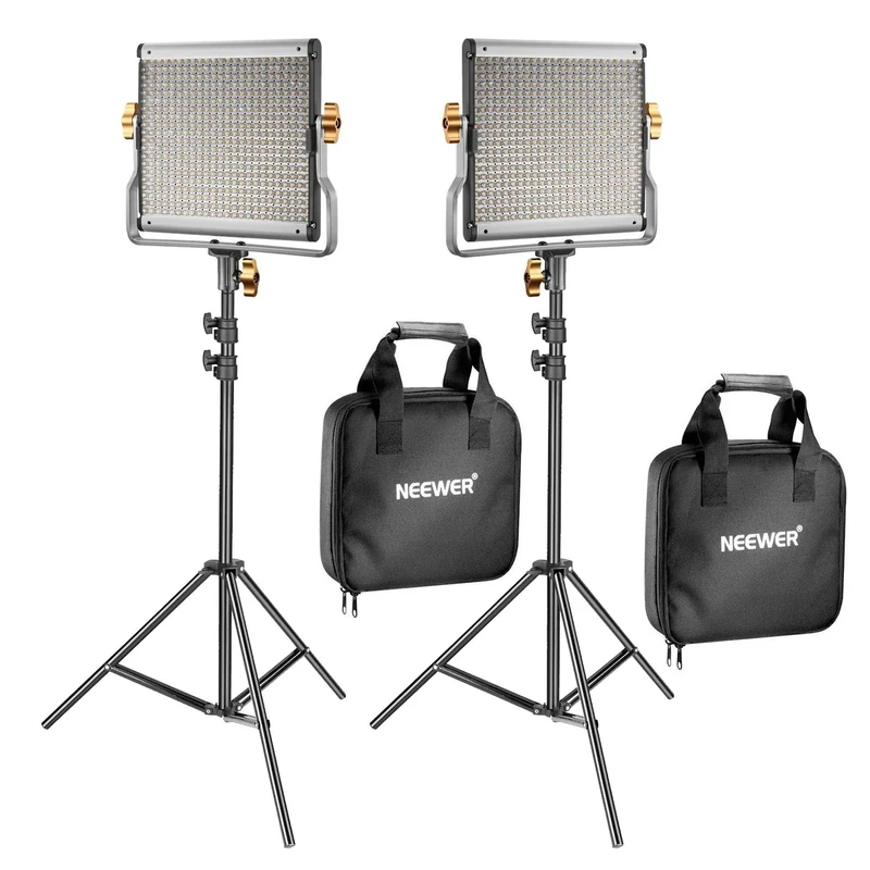 NEEWER 2 Pack Dimmable Bi Color 480 LED Video Light Kit, 3200-5600K CRI 96+ LED Panel with U Bracket, 74.8 inches Tripod Stand, YouTube Recording Studio Photography Streaming Lighting [Energy Class F]