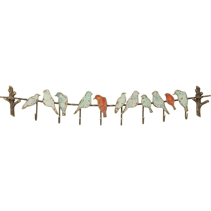 Kare Design Wall-Mounted Coat Rack Bird Party, Multicolour, 20x100x6 cm, Coat Hook Rail, Load Capacity 15 kg, Wall Mounting, Powder-Coated Steel, Vintage, Modern, Industrial, Living Room