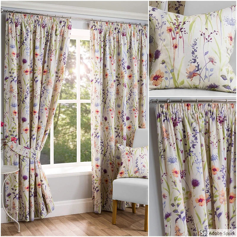 Sundour Hampshire Pencil Pleat Curtains, Half Panama Polycotton, Multi (46 x 90) - Image 1