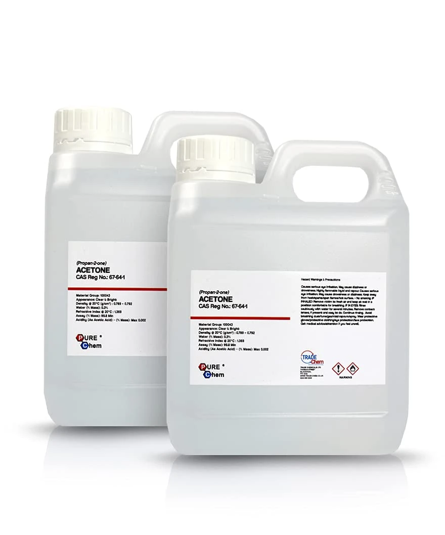 Pure Acetone - Acrylic Nail Remover Nail Polish Remover 99.8% (2 x 1L Jerry Containers) Clear