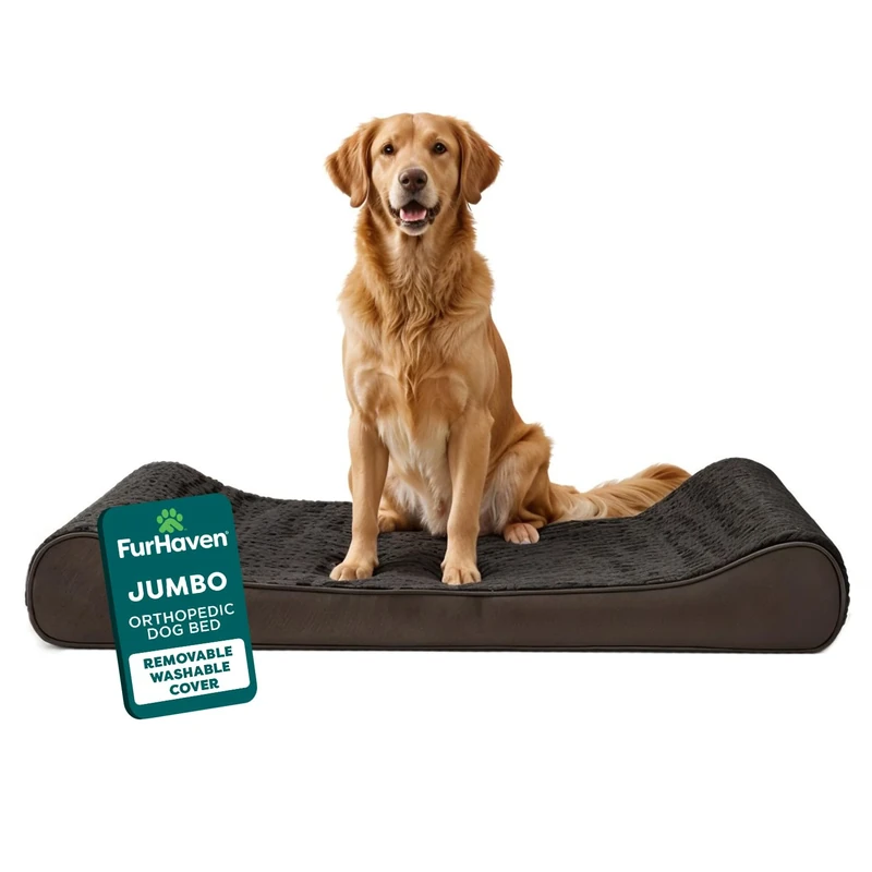 FurHaven Orthopedic Dog Bed for Large Dogs w/Removable Washable Cover, For Dogs Up to 75 lbs - Ultra Plush Faux Fur & Suede Luxe Lounger Contour Mattress - Chocolate, Jumbo/XL